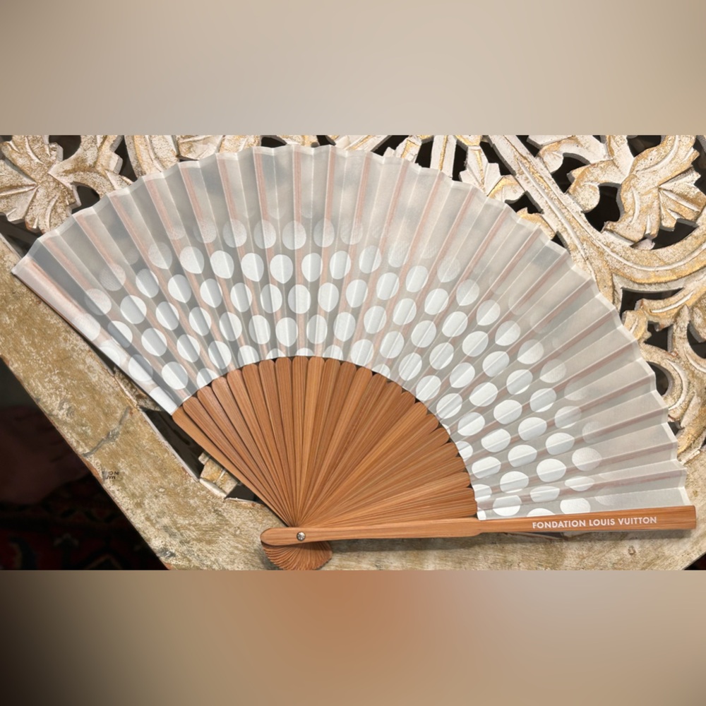 Fondation Louis Vuitton Polka Dot Hand Fan - White & Tan, Rare